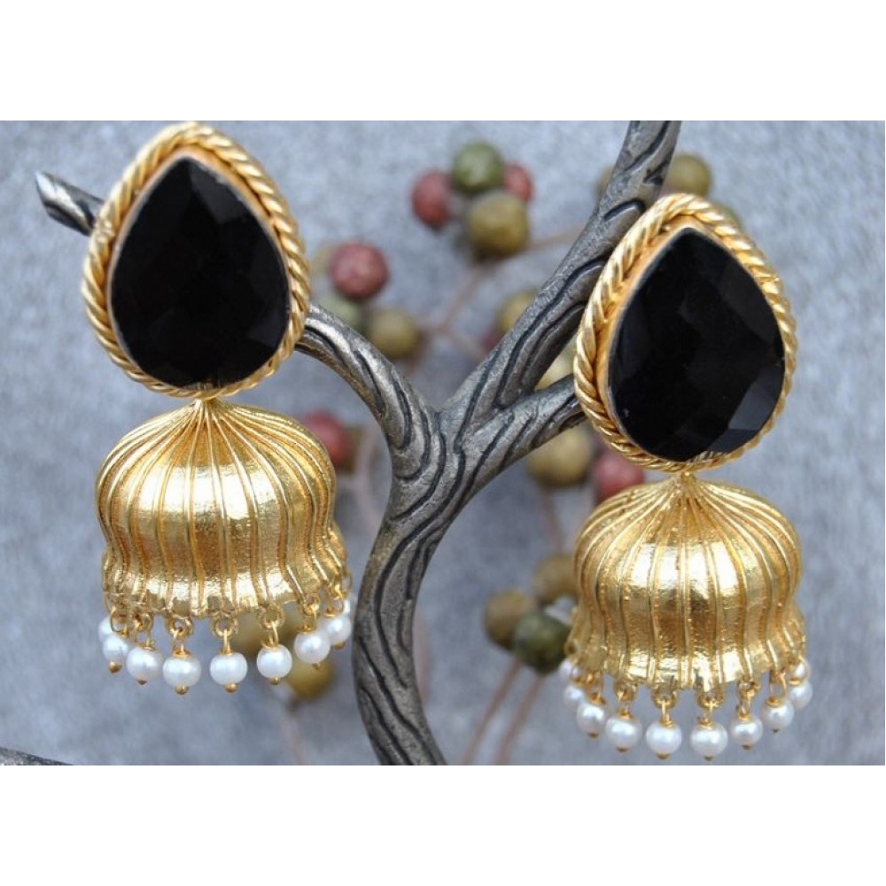 Black and store gold jhumka earrings